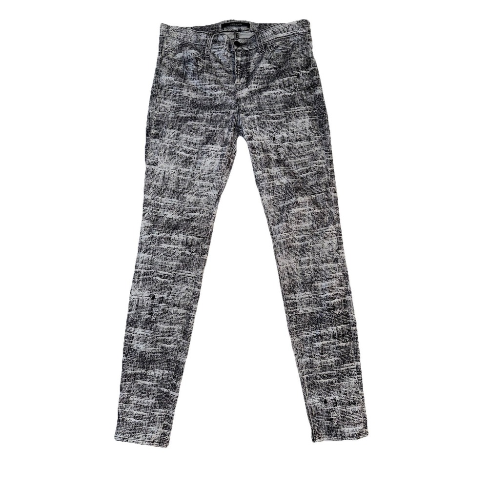 J Brand Women's Fog Super Skinny‎ Button Jeans Sz 12 Sz 30 Black White Denim
